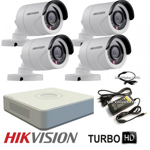 HD-TVI комплект за видеонаблюдение с 4 камери Hikvision