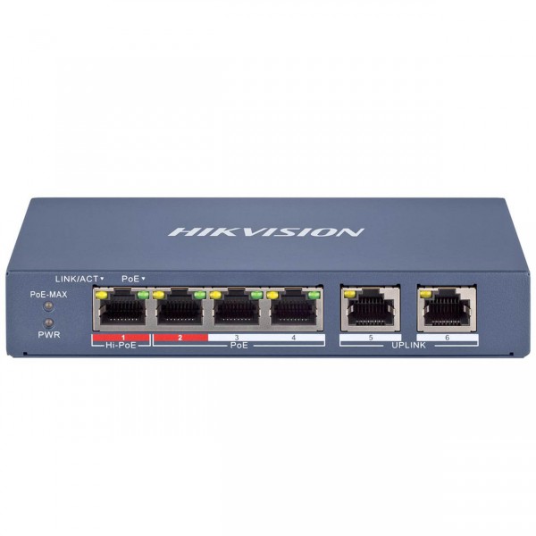 6-портов Smart PoE суич Hikvision DS-3E1106HP-EI