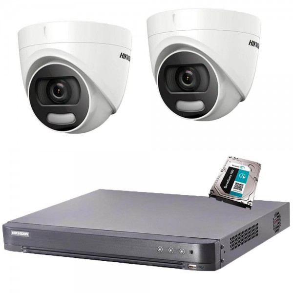 Комплект  2 камери 2MP, ColorVu, DVR Hikvision + хард диск